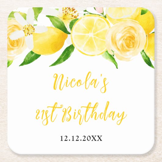 Dessous-de-verre Carré En Papier Anniversaire Citrons et Feuillage (Devant)