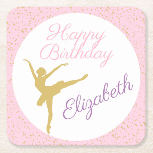 Dessous-de-verre Carré En Papier Anniversaire de Ballerina rose et or