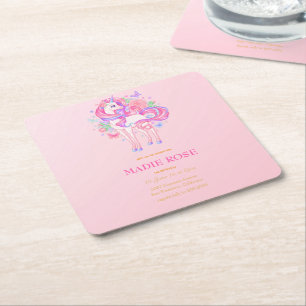 Dessous-de-verre Carré En Papier Anniversaire de la fête licorne magique