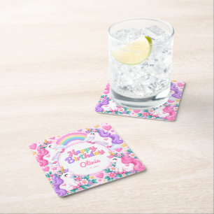 Dessous-de-verre Carré En Papier Anniversaire de Licorne Magique