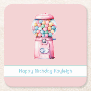 Dessous-de-verre Carré En Papier Anniversaire Fantaisiste Bubble Gum Rose