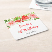 Dessous-de-verre Carré En Papier Anniversaire Pastèque et Grenade (Incliné)