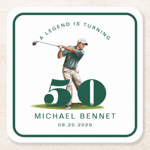 Dessous-de-verre Carré En Papier Anniversaire Personnalisé 50 ans Golf Sportif Vert