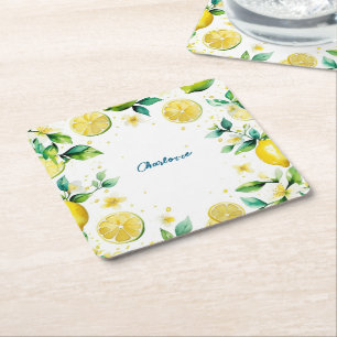 Dessous-de-verre Carré En Papier Anniversaire simple jaune citron