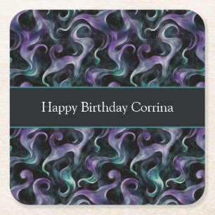 Dessous-de-verre Carré En Papier Anniversaire Tourbillons Noir Vert Aqua Violet