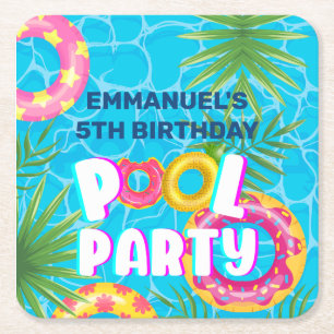 Dessous-de-verre Carré En Papier Anniversaire Tropical Pool Party