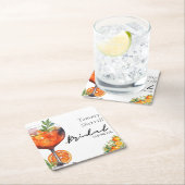 Dessous-de-verre Carré En Papier Aperol Spritz Orange Réception de Mariage d'Été (En situation)