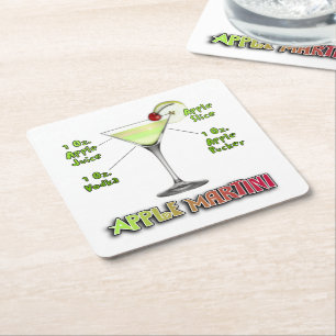 Dessous-de-verre Carré En Papier Appletini aka Apple Martini Recette de Cocktail Ar