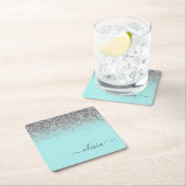 Dessous-de-verre Carré En Papier Aqua bleu Turquoise Parties scintillant argent Mon (En situation)
