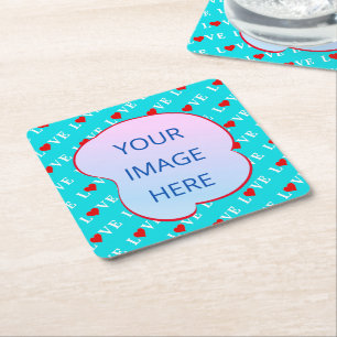 Dessous-de-verre Carré En Papier Aqua Blue LOVE Modern Chic