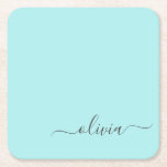 Dessous-de-verre Carré En Papier Aqua Blue Turquoise Moderne Script Girl Monogramme<br><div class="desc">Aqua Blue Turquoise Simple Script Monogramme Nom Dessous de verre papier. Cela fait le cadeau parfait de remise de diplômes,  anniversaire,  mariage,  douche nuptiale,  anniversaire,  baby shower ou bachelorette pour quelqu'un qui aime le luxe glam et les styles chic.</div>