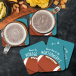 Dessous-de-verre Carré En Papier Aqua de football américain<br><div class="desc">Les dessous de verre en papier personnalisables comportent un football américain sur aqua et les mots "It's Game Day !" ainsi que votre nom de famille. PLUS de couleurs et articles correspondants dans notre magasin.</div>