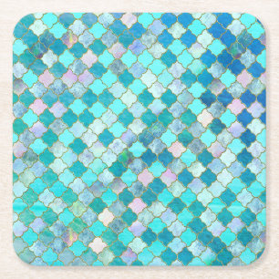 Dessous-de-verre Carré En Papier Aqua Turquoise Gold Oriental Marocain Carrelage mo