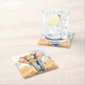 Dessous-de-verre Carré En Papier Aquarelle adorable Eléphant (En situation)