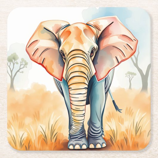 Dessous-de-verre Carré En Papier Aquarelle adorable Eléphant (Devant)
