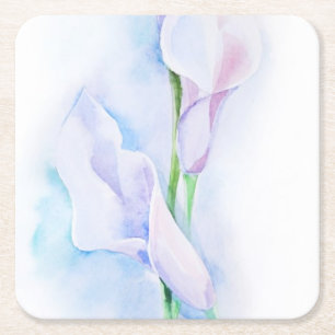 Dessous-de-verre Carré En Papier aquarelle avec 3 callas