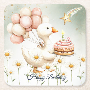 Dessous-de-verre Carré En Papier Aquarelle Bébé Oie blanche Anniversaire fête migno