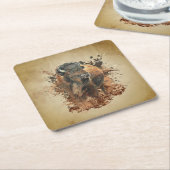 Dessous-de-verre Carré En Papier Aquarelle Bison Buffle Animaux Nature (Incliné)