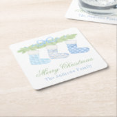 Dessous-de-verre Carré En Papier Aquarelle Bleu et Blanc Noëls de Noël (Incliné)