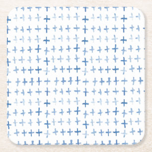 Dessous-de-verre Carré En Papier Aquarelle bleu Indigo traverse le motif shibori