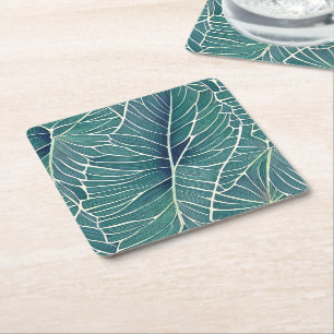 Dessous-de-verre Carré En Papier Aquarelle Bleu Vert Turquoise Tropical Feuille Mot