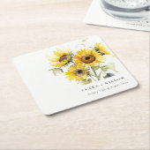 Dessous-de-verre Carré En Papier Aquarelle Boho minimale Tournesol Mariage rustique (Incliné)