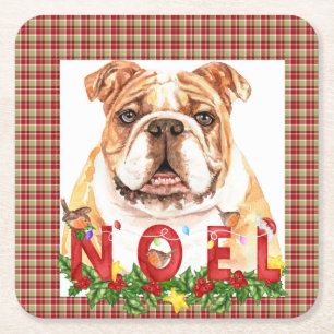 Dessous-de-verre Carré En Papier Aquarelle Bulldog Noel Noël