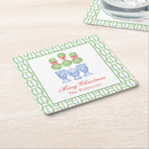 Dessous-de-verre Carré En Papier Aquarelle Chinoiserie Christmas Bow Topiary