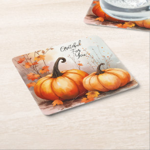 Dessous-de-verre Carré En Papier Aquarelle Citrouille d'automne Gratuit