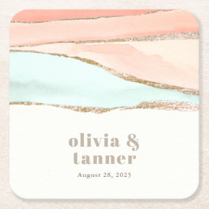 Dessous-de-verre Carré En Papier Aquarelle côtière artistique Mariage Abstrait