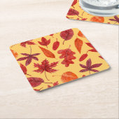 Dessous-de-verre Carré En Papier Aquarelle des feuilles rouges (Incliné)
