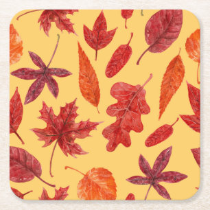 Dessous-de-verre Carré En Papier Aquarelle des feuilles rouges