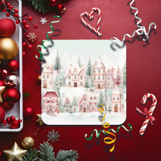 Dessous-de-verre Carré En Papier Aquarelle douce à la menthe et rose