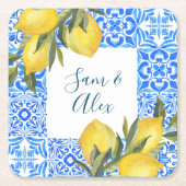 Dessous-de-verre Carré En Papier Aquarelle en mosaïque toscane avec citron (Devant)