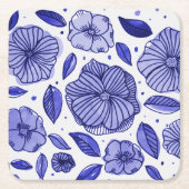 Dessous-de-verre Carré En Papier Aquarelle et fleurs d'encre - palette bleue (Devant)