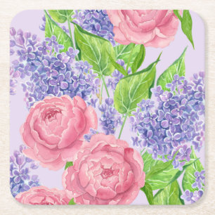 Dessous-de-verre Carré En Papier Aquarelle et lilas