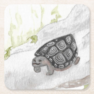 Dessous-de-verre Carré En Papier Aquarelle Faune Nature Tortue des forêts