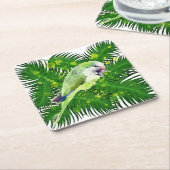Dessous-de-verre Carré En Papier Aquarelle feuille de perroquet et de palmier vert (Incliné)
