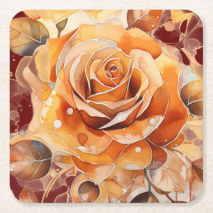 Dessous-de-verre Carré En Papier Aquarelle Fleur d'Eau de Rose Pêche