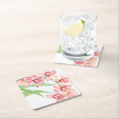 Dessous-de-verre Carré En Papier Aquarelle Fleurs roses (En situation)