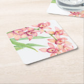 Dessous-de-verre Carré En Papier Aquarelle Fleurs roses (Incliné)