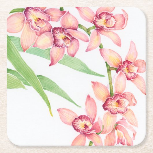 Dessous-de-verre Carré En Papier Aquarelle Fleurs roses (Devant)