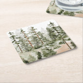 Dessous-de-verre Carré En Papier Aquarelle Forêt verte rustique (Incliné)