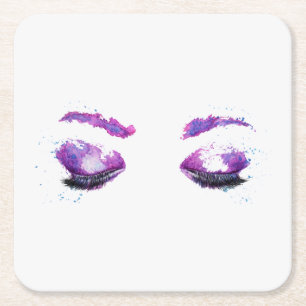Dessous-de-verre Carré En Papier Aquarelle glamour aux yeux et aux bouillons pourpr