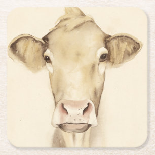 Dessous-de-verre Carré En Papier Aquarelle Grange Animaux Vache