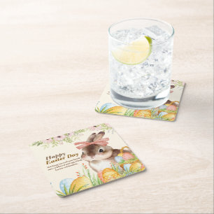 Dessous-de-verre Carré En Papier Aquarelle Lapin floral avec noeud Jour de Pâques j