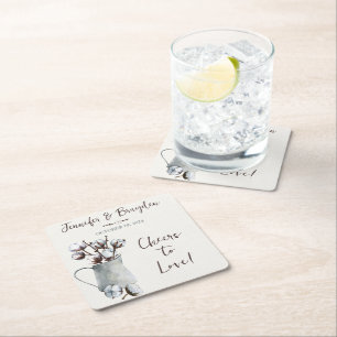 Dessous-de-verre Carré En Papier Aquarelle Mariage de tonneaux en gris