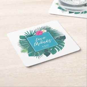 Dessous-de-verre Carré En Papier Aquarelle Mariage tropical Merci ID Turquoise577