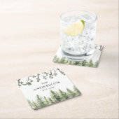 Dessous-de-verre Carré En Papier Aquarelle Monogramme Pins rustiques et branches (En situation)