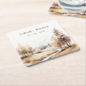 Dessous-de-verre Carré En Papier Aquarelle Muet Automne Mariage paysage Automne (Incliné)